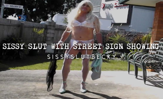 Sissy Slut With Street Sign Showing