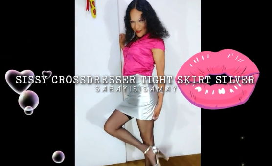 Sissy Crossdresser Tight Skirt Silver